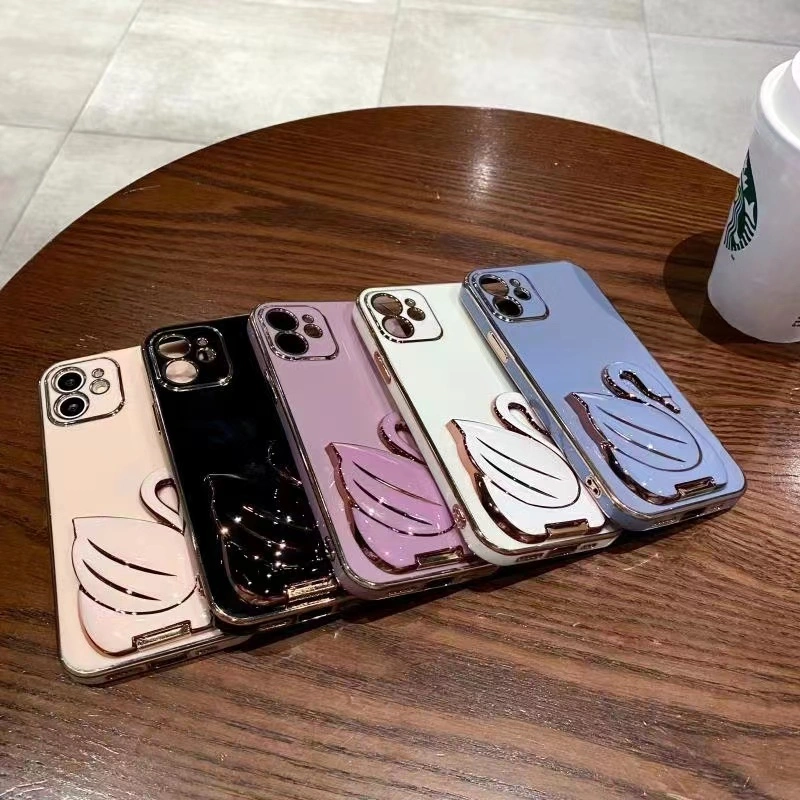High Quality 6D Electroplated TPU Mobile Phone Case with Holder for iPhone 11 12 13 14 Back Cover