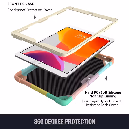 Anti-Drop Kickstand PC + TPU Tablet Case with Pen Cap Holder for iPad 10.2 (2021) / (2020) / (2019) - Black